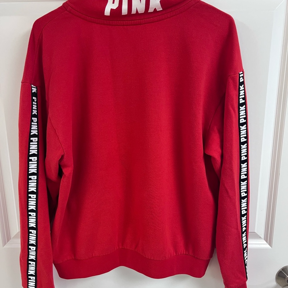 Victoria's Secret PINK Red Quarter Zip Sweatshirt Fleece Pullover Logo Medium - Picture 3 of 4